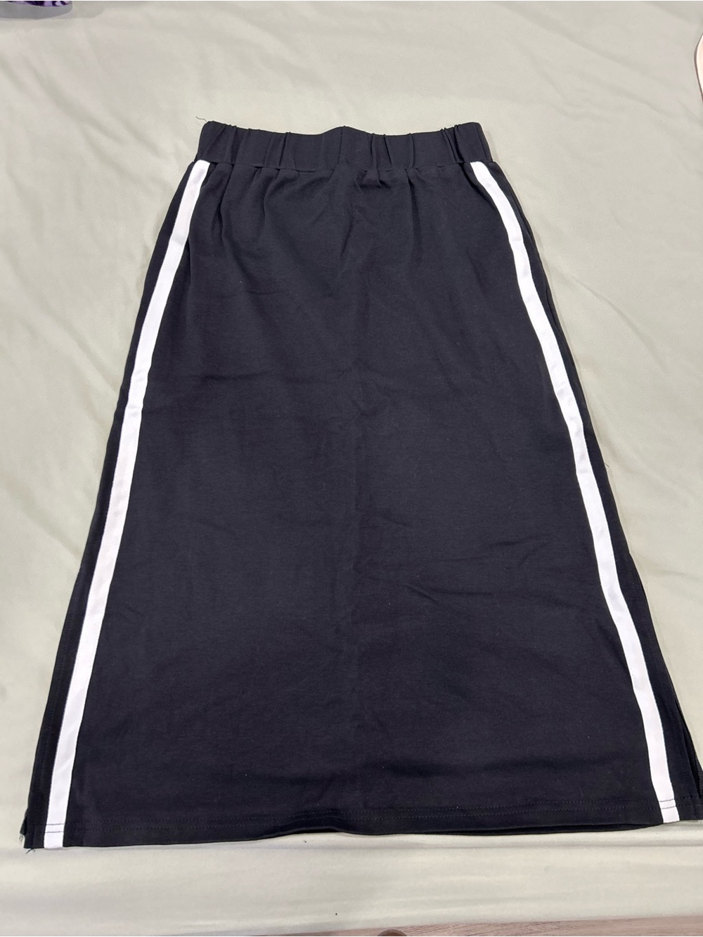 Black Midi Skirt with White Side Stripes